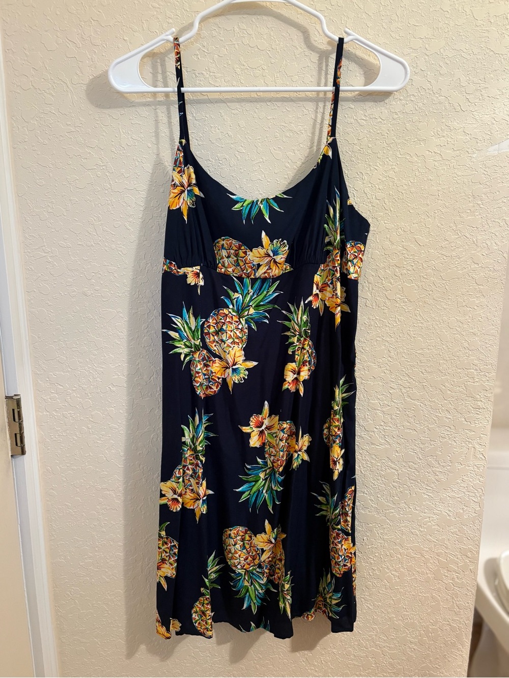 Tropical Navy Pineapple Spaghetti-Strap Mini Dress